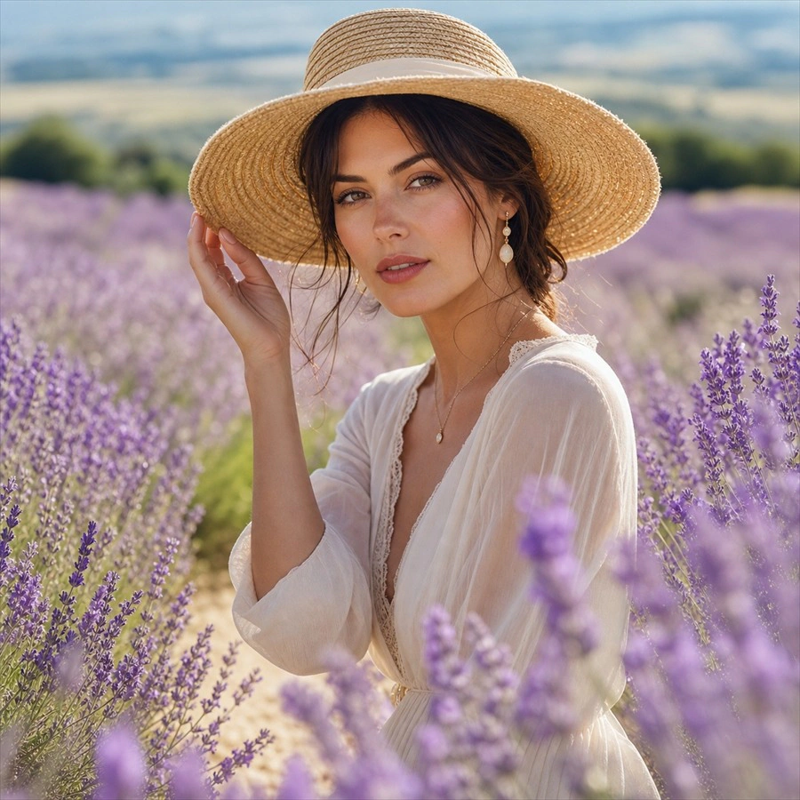 A portrait in a lavender field in panel 2