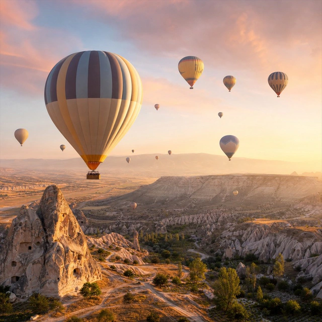 Hot air balloon landscape used in a premium collage preview.