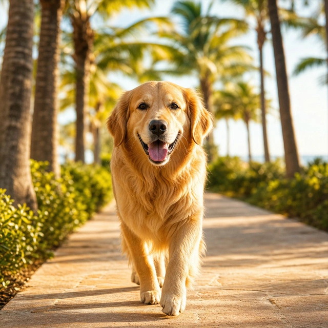 Golden retriever travel photo used in a premium collage preview.