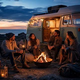 Two Photos preview with Campfire van trip sample photo for a collage template preview.